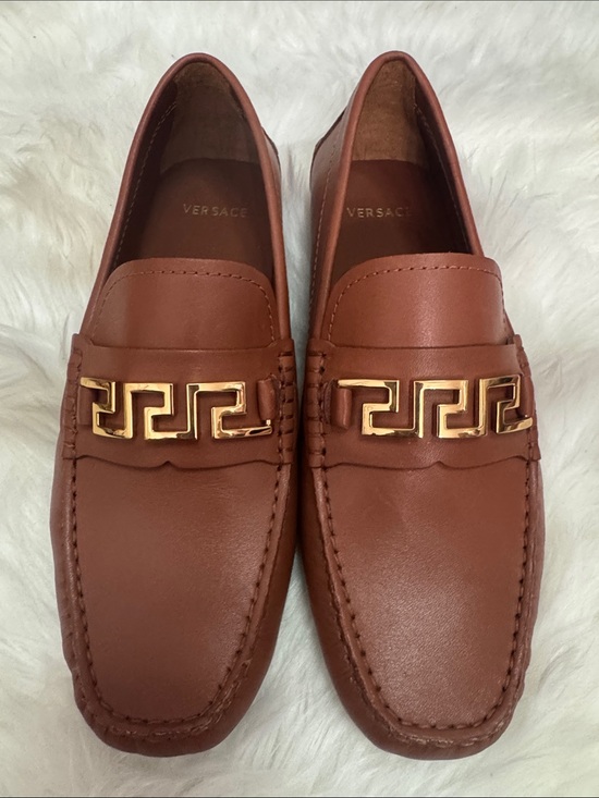 Versace Other - Versace Men’s Brown Leather Loafers with Gold-Tone Greek Key Accent